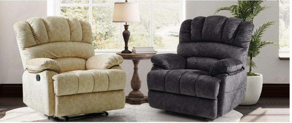 OVERSIZED RECLINER CHAIRS - BEIGE AND GRAY