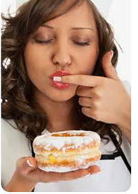 CHANGE YOUR ATTITUDE - A LADY SABOTAGING HER DIET WITH A  GLAZED DONUTS