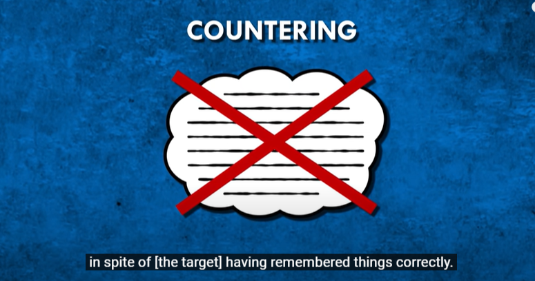 bill board says Countering. Underneath this word is a white cloud with about 8 black horizonal lines and a big red X that covers the cloud. Gaslighters counteract everything you say.