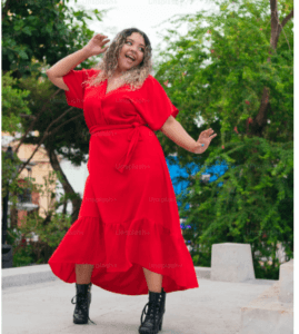 HAPPY LADY IN A RED DRESS