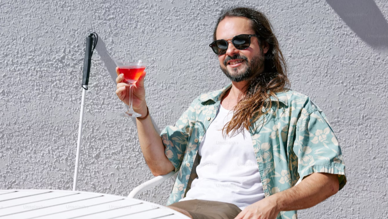 HOW TO LOSE WEIGHRT WITH A DISABILITY. MAN sipping a drinK