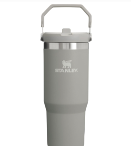 BEST WAY TO KEEP COOL IN SUMMER IS TO KEEP YOUR WATER BOTTLE FULL WITH COOL WATER LIKE IN THIS GRAY STANLEY WATER BOTTLE WITH A HANDLE