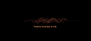 6 HZ THETA IN GOLD LETTERS SHOWN WITH GOLD BRAINWAVES ON A BLACK SCREEN