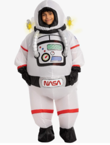 PERSON WEARS AN INFLATABLE ASRONAUT  COSTUME OS AN INTERESTING COSTUME FOR HALLOWEEN