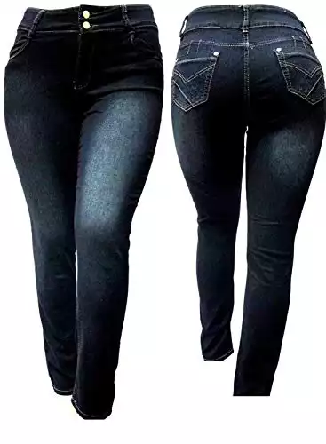 Jack David Women's Plus Size Stretch Black/Blue mid Rise Denim Jeans Pants Skinny Leg