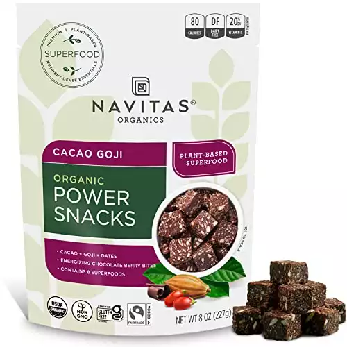 Navitas Organics Superfood Power Snacks, Cacao Goji, 8 oz. Bag, 11 Servings Organic, Non-GMO, Gluten-Free